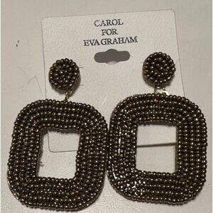 NWT Carol for Eva Graham Gold Brass seed beaded square hoop drop earrings Boho